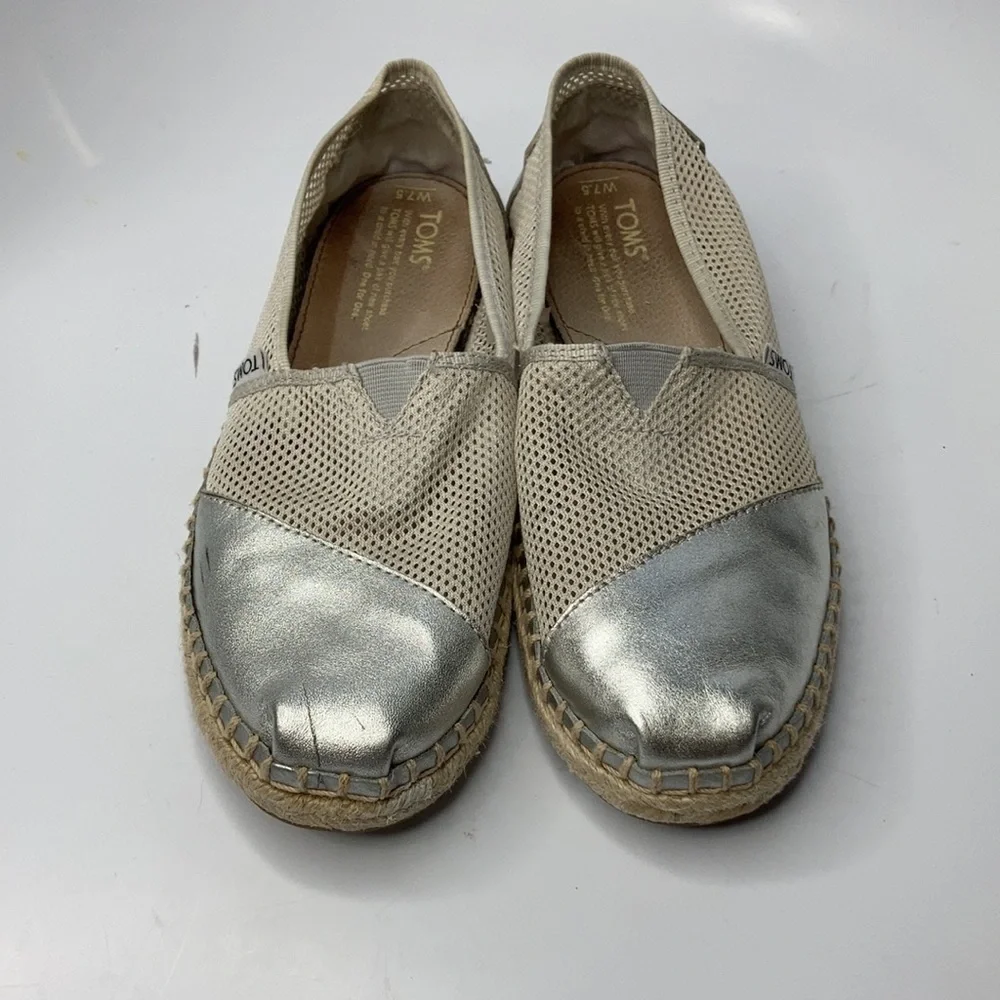 Toms mesh and silver‎ espadrille flats size 7.5